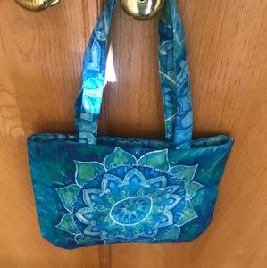 Girls bag with beautiful teal blue green flower